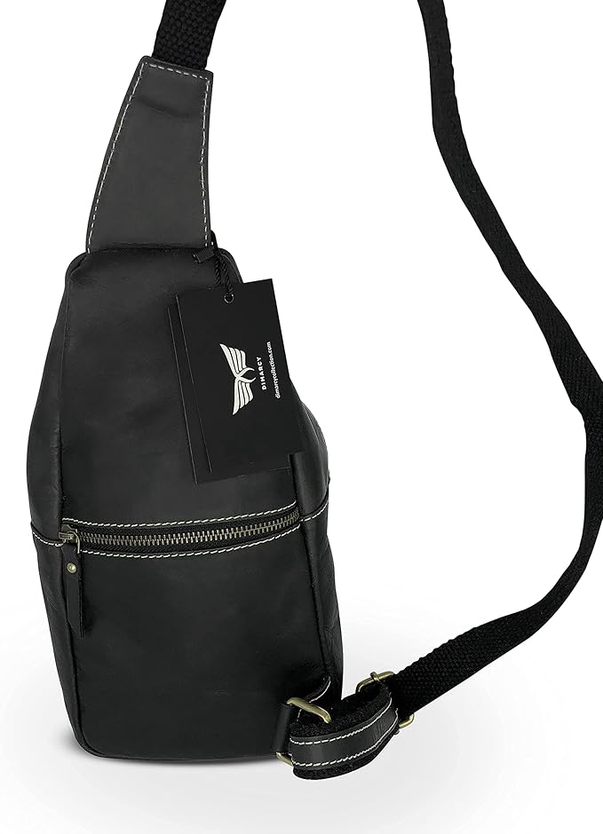 Leather Cross-body Sling Bag Casual Daypack Backpack Chest Shoulder Multi-Purpose Timeless Design Small Men (Black)