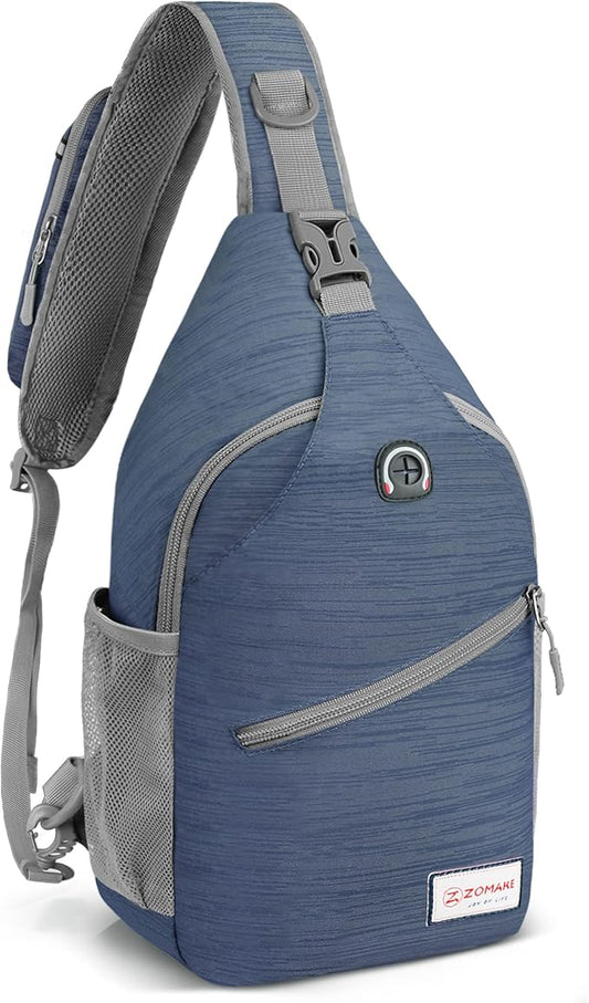 ZOMAKE Sling Bag,Small Crossbody Sling Backpack,Water Resistant Shoulder Daypack for Travel,Anti Thief Chest Bag for Hiking(Navy Blue(Stripe))