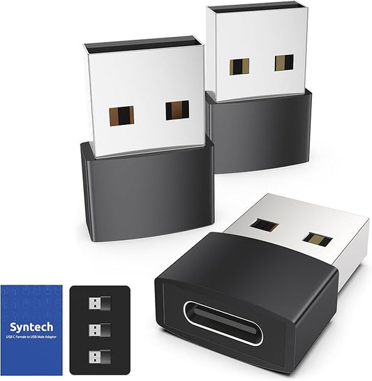 Syntech USB C Female to USB Male Adapter Pack of 3, Type C to USB A Converter Compatible with iPhone 17/16/15/14/13 Pro Max iPad Air 7 6 Apple Watch Series 10/9/8 AirPods 3 Samsung Galaxy etc, Black