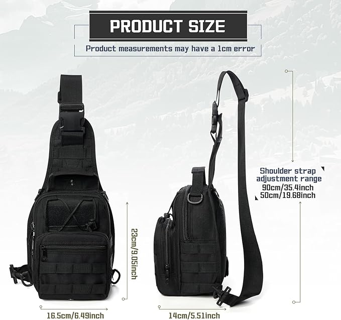 Small Black Sling Bag Backpack for Men, Waterproof Military Crossbody Bags Shoulder Backpack, Crossbody Concealed Carry Bag Chest Pack for Hiking Range Gym Outdoor Sports Every Day Carry