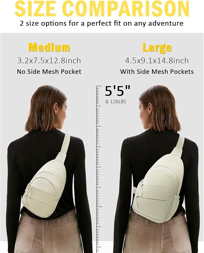Crossbody Bags for Women, Sling Bag for Men, Small Hiking Backpack Anti Theft Lightweight for Outdoors Travel (L, Beige)