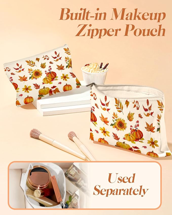 2 Pack Canvas Tote Bag - with Makeup Pouch Aesthetic Cute Women Reusable Canvas Bag for Shopping, Work, Travel