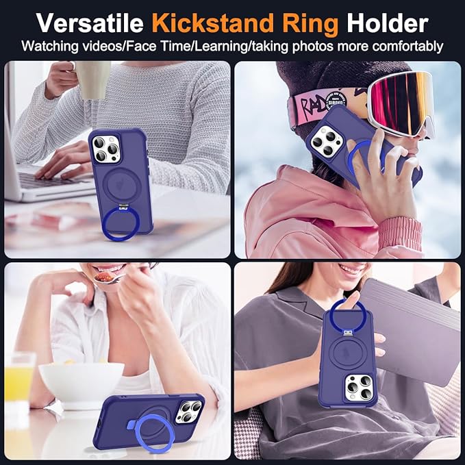 Compatible with iPhone 13 Pro Case with Invisible Magnetic O-Ring Stand Military-Grade Translucent Case for iPhone 13 Pro 6.1" [Compatible with Mag-Safe][Great Grip Feeling], Navy