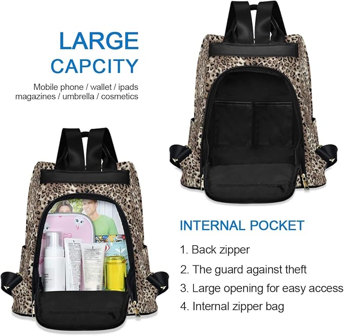 ALAZA Leopard Print Cheetah Animal Backpack Purse for Women Anti Theft Fashion Back Pack Shoulder Bag
