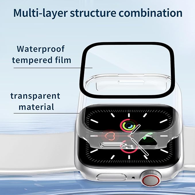 Waterproof Case for Apple Watch Series 9 Series 7 8 45mm, Built-in Screen Protector with Tempered Glass [Touch Sensitive] Cover for iWatch S9/S8/S7 Accessories 45mm, Clear