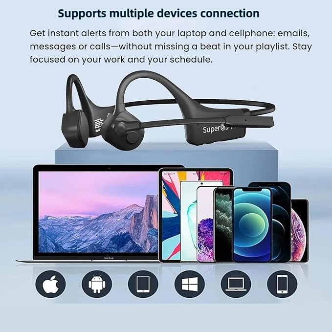 Bone Conduction Headphones with Boom Mic Bluetooth Open Ear Wireless Computer Headsets PC with Mic Noise Canceling Bluetooth Earphones with Microphone for Office Use Driving Meeting