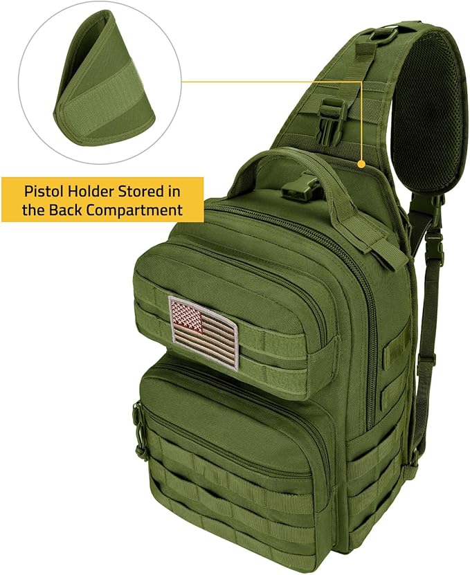 CVLIFE Tactical Sling Bag Backpack for Men Military Shoulder Sling Bag Molle Army Assault Detachable Tactical Bag with Bottle Holder Concealed Carry Daily Day Pack Work Bag for EDC Hiking, Green