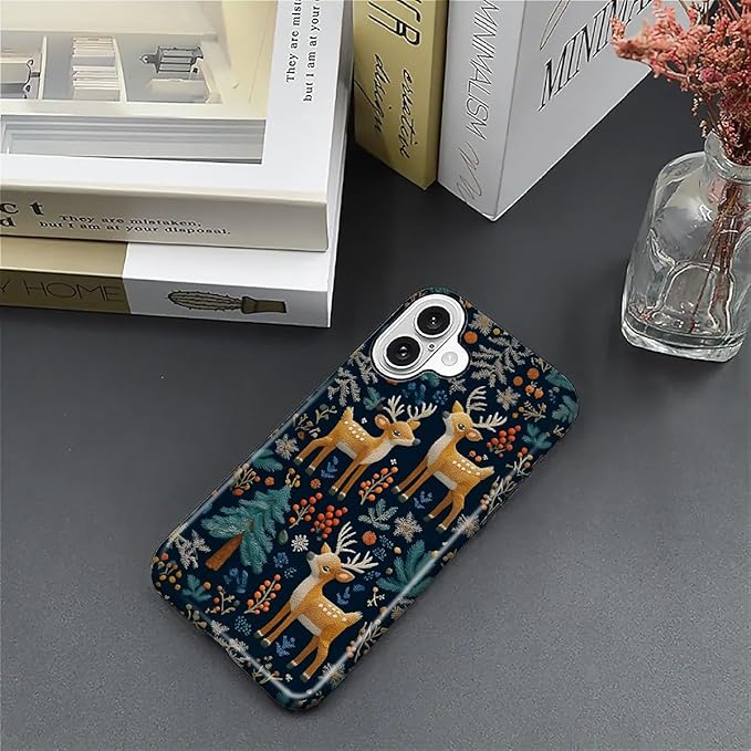 Case for iPhone 16 Case,Cute Christmas Reindeer Design - Hybrid Dual Protection Silicone + Hard PC Shockproof Full Body Cover Slim Anti-Scratch Protective Case for Men Women