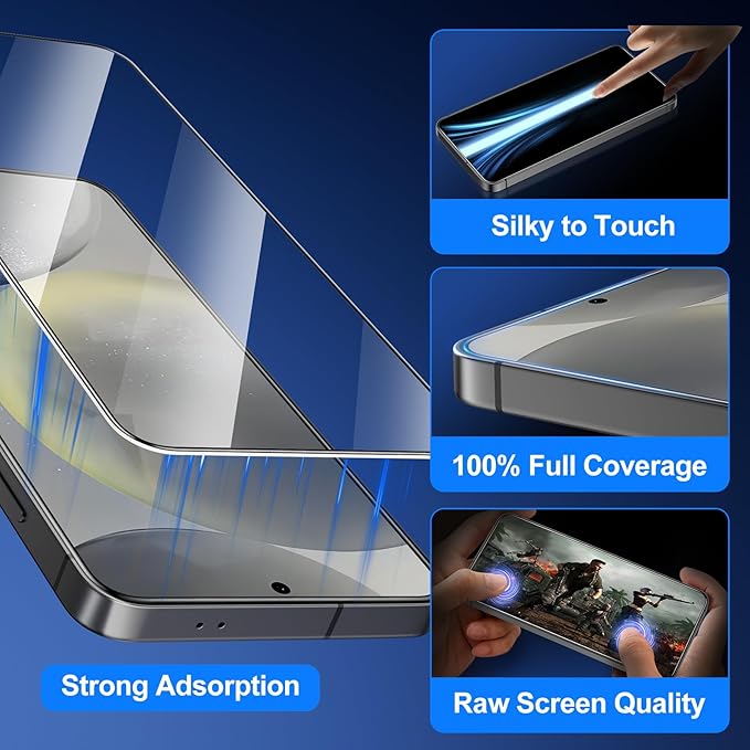 Compatible with Samsung Galaxy S25 Screen Protector Clear,[100% Fingerprint Unlock][Shatterproof][Anti-Reflection & Anti-Fingerprint] 3D Full Coverage 9H Protector,Easy Installation,2 Pack