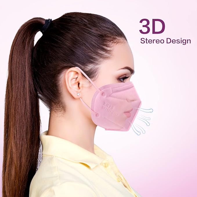 Miuphro KN95 Face Mask 50 Pack, Disposable Respirator Masks, 5 Layer Design Safety Mask for Protection, Ideal for Men and Women (Pink)