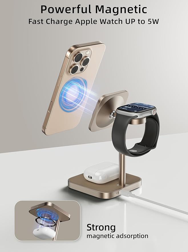 [Qi2 Certified ] LULULOOK 3 in 1 Charging Station with MagSafe, 15W QI2 Wireless Charger Stand Magnetic Charger for iPhone 17/16/15/14/13/12 Series, AirPods Pro/3/4, Apple Watch with 30W PD Adapter