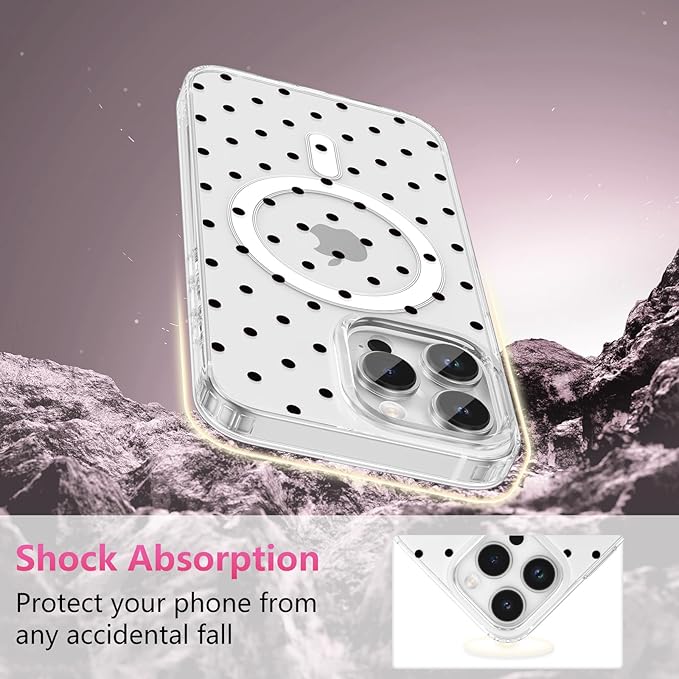 ZTOFERA Magnetic for iPhone 14 Pro Max Case,Cute Polka Dot Phone Case Aesthetic Striped Clear Trendy Slim Soft Shockproof Protective Phone Cover for Women Girls, Black Dot