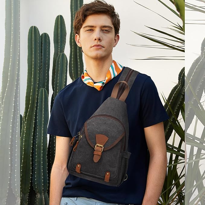 KouLi Buir Canvas Sling bag,Small Crossbody Backpack,Convertible Chest Bag Casual Daypack For Outdoor Cycling Hiking Travel