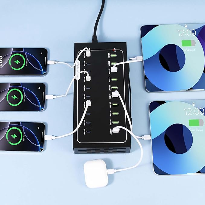 550W USB Charging Station, 20 Port (10 PD+10 QC) USB C Charger Block, Fast Charging Station for Multiple Devices with Smart Power Delivery for iPhone, iPad, Tablet and More