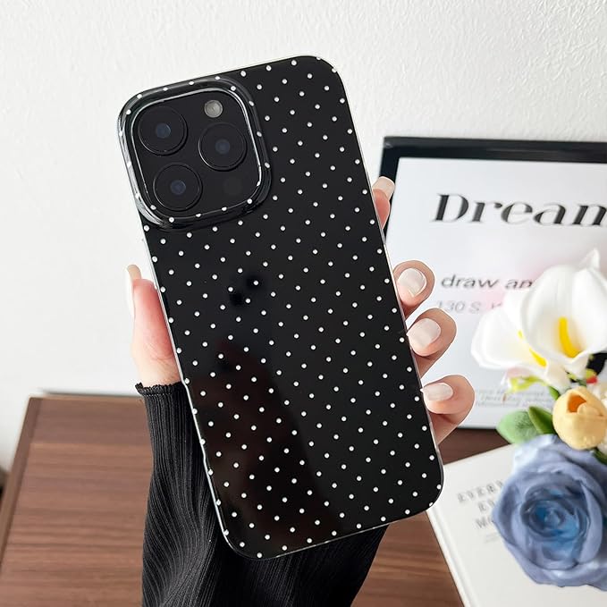 Compatible with iPhone 14 Pro Max Case, Fashion Cute Aesthetic Polka Dot Pattern Cover for Women, Shockproof Slim Soft TPU and Hard PC Protective Phone Case for iPhone 14 Pro Max 6.7"- Black