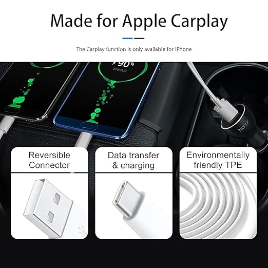 3 Pack iPhone 16 Car play Cable USB A to USB Type C Charging Charger for iPhone 17 Air/16e 16 Plus 15 Pro Max Plus Data Cord, iPad Pro 12.9 10 Gen,Samsung Galaxy Tab A7 A8 A9 S10+ S9 S8 S7 Note 10 S10