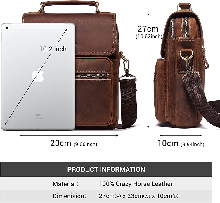 gzcz Leather Sling Shoulder Crossbody Bag Man Purse Messenger Bags for Men Women Outdoor Travel Business