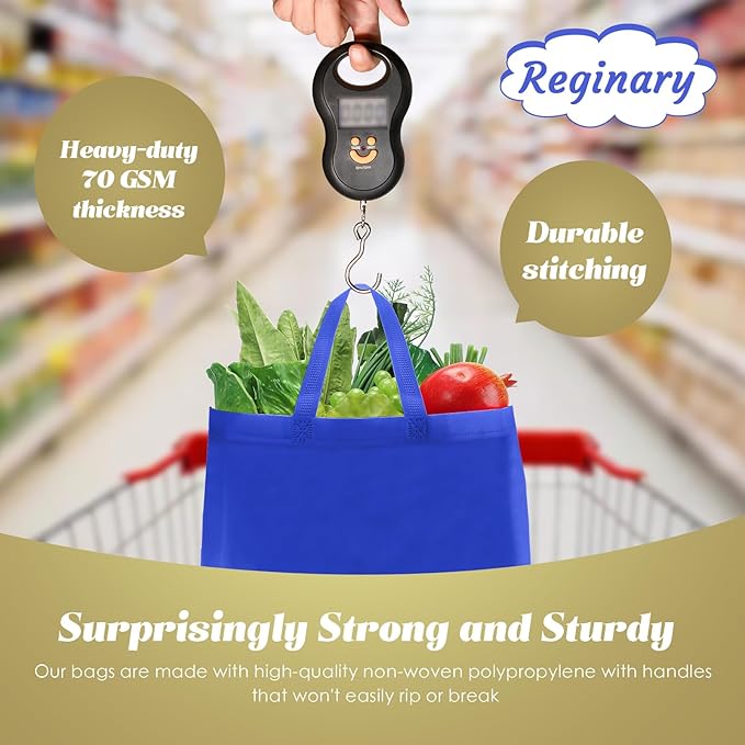 Reginary Reusable Totes Bags - 100 Pcs Non Woven Grocery Handle Bags for Shop Events & Retail Store(Blue)