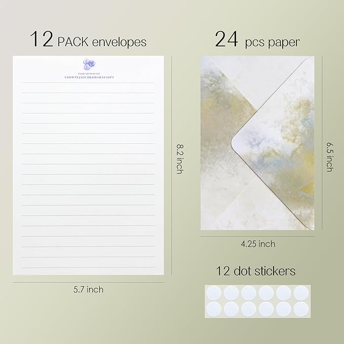 Tuhangcc Stationary Paper Set Minimalism- Hand Blended Colors,12 Envelopes (4x6 in) & 24 Lined Paper for Wedding Love Letters, Invitations, Anniversaries (Champagne Gold)
