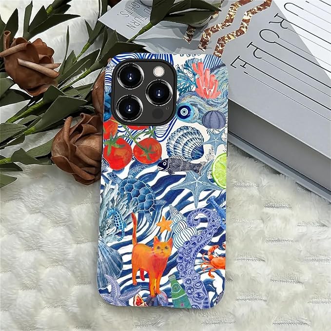 Case for iPhone 15 Pro Max,Leopard Cherry Shell Aesthetics for Woman Men Full Body Protective Cover Shockproof 2 in 1 Silicone + Hard PC Case for iPhone 15 Pro Max