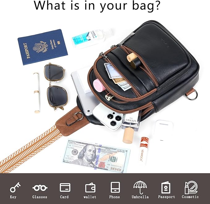 Sling Bag for Women Crossbody Fanny Pack Belt Bag Sling Purse Vegan Leather Trendy Travel Anti Theft Brown/Black