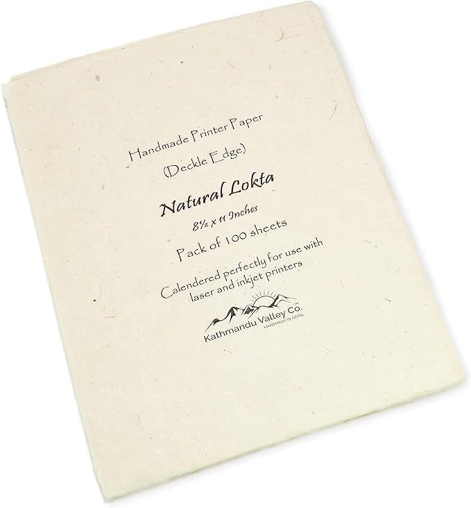 Handmade Lokta Laser and Inkjet Printer Paper with Deckle Edge 8.5x11 Inch Vintage Decorative Specialty Printing Paper (100 Sheets, Natural)