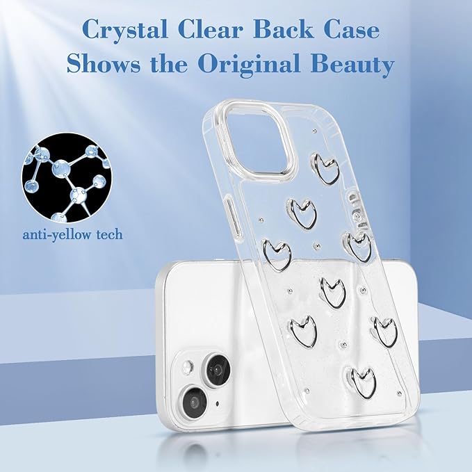 EYZUTAK Case for iPhone 15 Plus, Bling Glitter 3D Hearts Phone Case Cute Sparkly Crystal Clear Heart Aesthetic Design Case Slim Soft Durable TPU Transparent Protective Cover for Women Girls - Heart