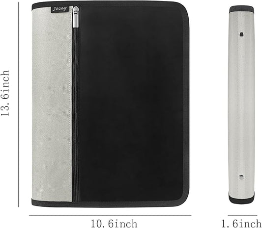 Zipper Binder 1.5 Inch Round 3-Ring Binder, Zippered Grip Pockets Storage Bag Business Office Supplies for Men Women (Grey)