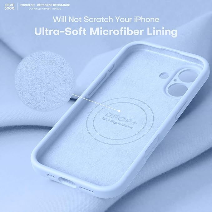 LOVE 3000 Designed for iPhone 17 Case, Premium Silicone [Compatible with Magsafe][Soft Anti-Scratch Microfiber Lining] Shockproof Protective Phone Case for Men Women 6.3", Light Blue