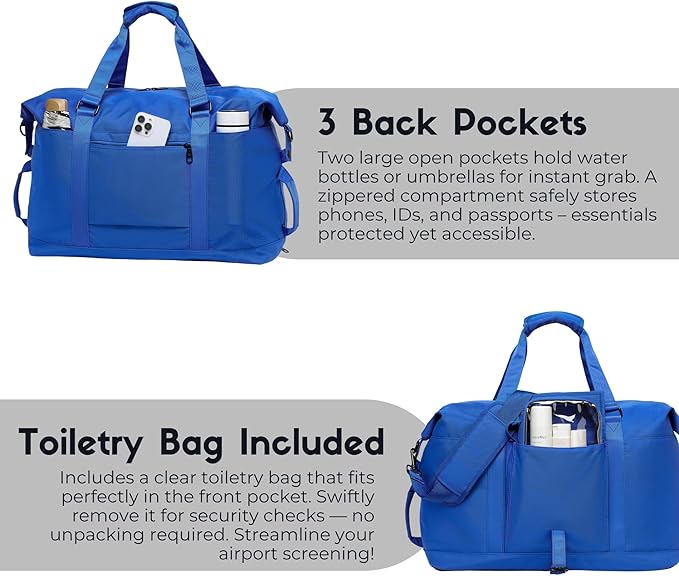 SUNNY BIRD Duffel with Utility Pouch, 40L Weekender Overnight Bag with Shoe Compartment for Travel and Sports (Blue)