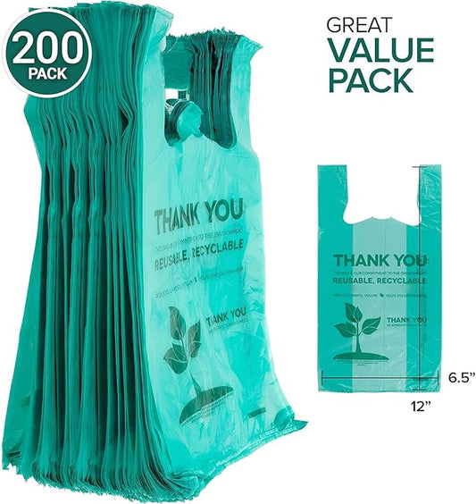 Stock Your Home Eco Grocery Bags Disposable T-Shirt Thank You Bag with Handles for Supermarket, Groceries, Produce, Shopping