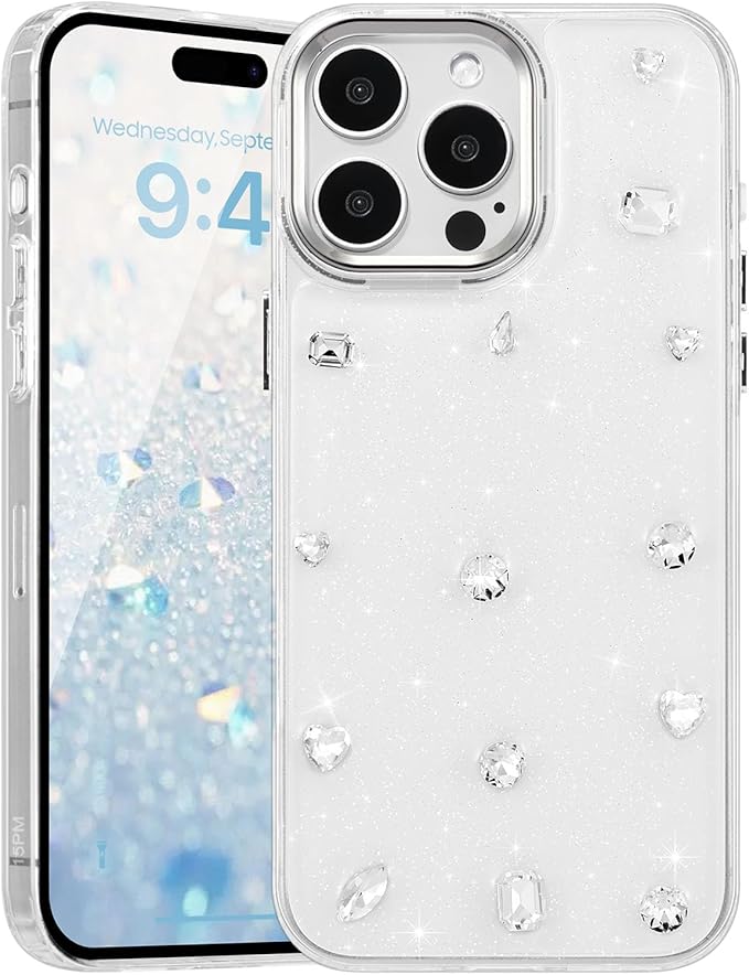 EYZUTAK Case for iPhone 15 Pro Max, Bling Glitter 3D Diamond Phone Case Cute Sparkly Crystal Clear Aesthetic Design Case Slim Soft Durable TPU Transparent Protective Cover for Women Girls - Crystal