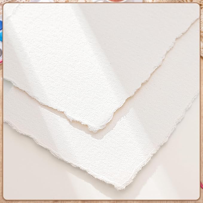 50 Sheets Watercolor Paper 8.5 x 11inch, 160 GSM Deckled Edge Paper Rough/Textured Handmade Paper for Wedding Invitations, Cards, Crafts