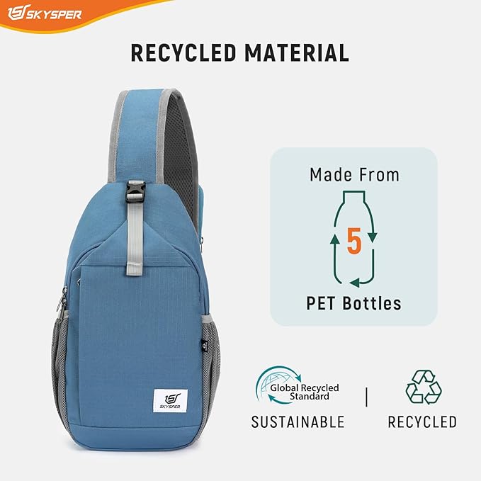 SKYSPER Sling Bag RFID Cross Body Bag Recycled Crossbody Backpack Travel Daypack