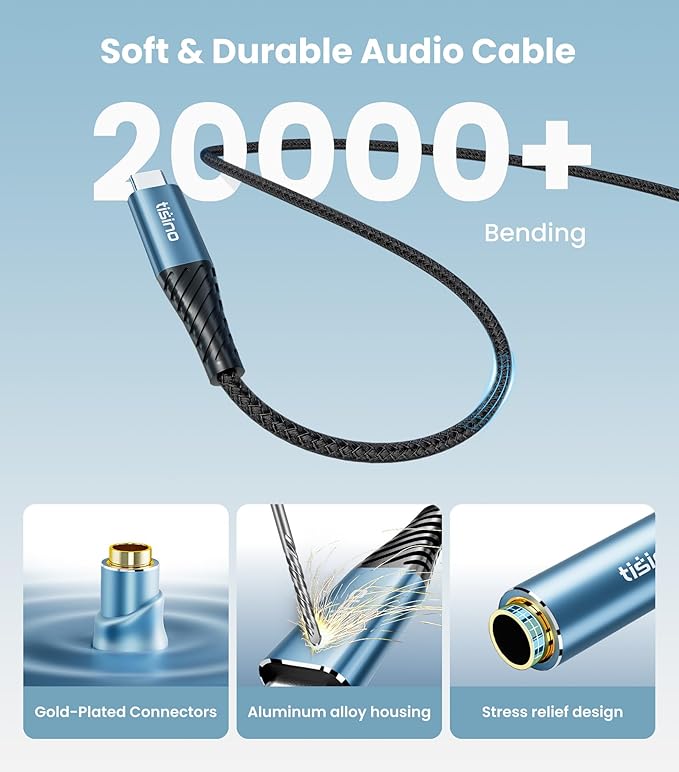 Tisino USB C to 1/4" Headphone Adapter-20cm, 384kHz/32bit USB C to 6.35mm TRS Stereo Jack Adapter Cable for Samrtphone, Laptop, Amplifiers, Mixers, Home Theater, 6.35mm Headphones-20cm