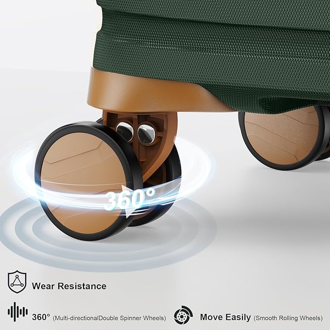 Joyway Luggage Set 3 Piece Suitcase Sets with Spinner Wheel,Hardside Expandable Travel Laggage with TSA Lock (13/20/24/28 Green brown