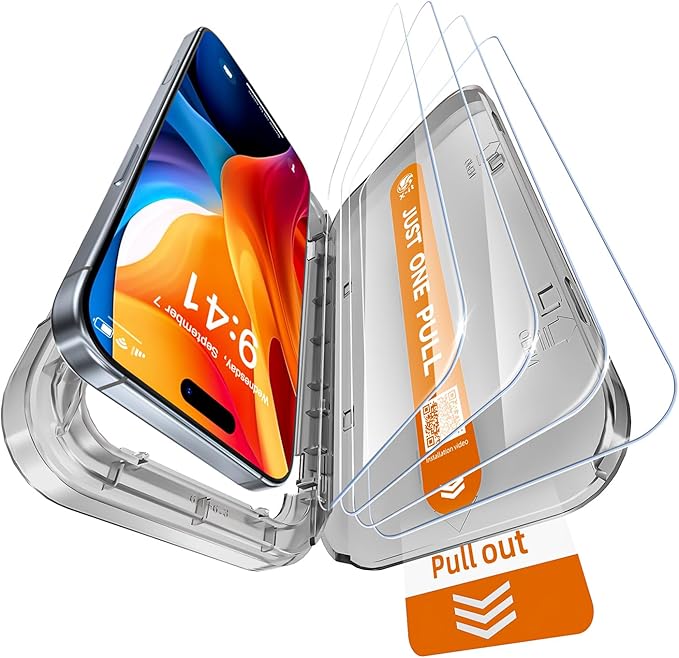 X-it 4-Pack HD Screen Protector for iPhone 16/iPhone 15,[Military Grade Shatterproof],9H+ Tempered Glass,[Automatic Dust Removal], 10x Military Protection, [Bubble-Free], Easy to Install,Case Friendly