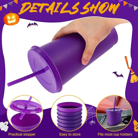 Honeydak 60 Pack Tumbler with Straw and Lid Bulk Glitter Plastic Cups Water Bottle Iced Coffee Travel Mug Reusable Party Favor Cups for Birthdays travel 24-27 oz (Purple)