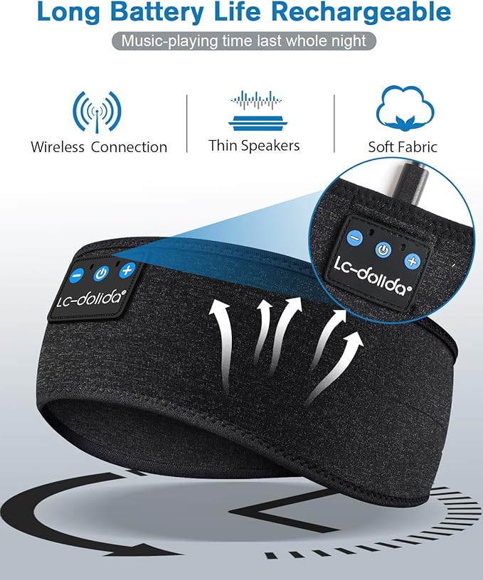 LC-dolida Sleep Headphones Bluetooth Music Band Headphones with Thin HD Stereo Speakers Perfect for Side Sleepers, Sport, Yoga, Travel
