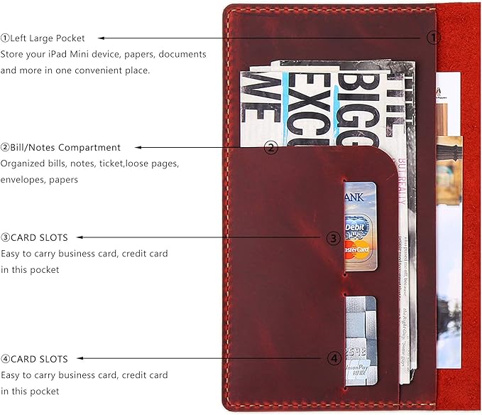 Robrasim Leather Cover for 6"x9" Steno Notebook, Leather Folio Cover Compatible with 6x9 Spiral Steno Pads, A5 Notebook Organizer with Pen Loop - Wine