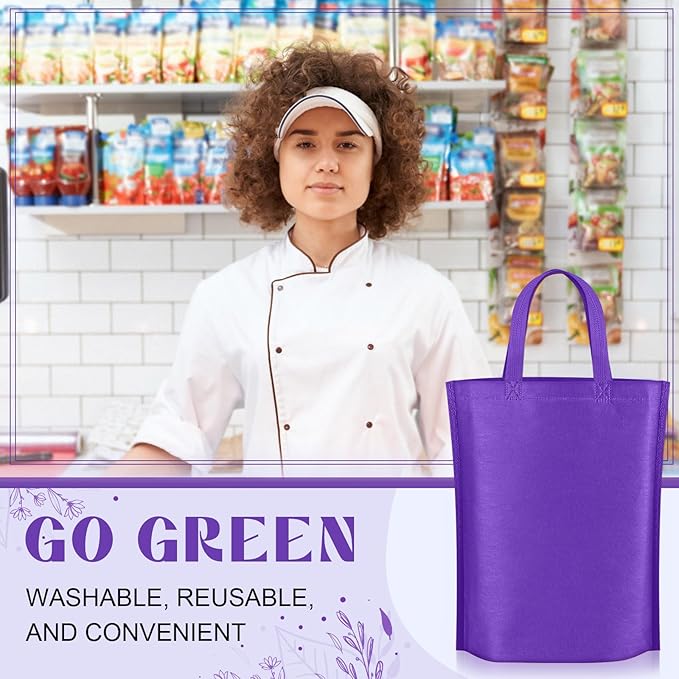 Windyun Reusable Grocery Bags Large Non Woven Shopping Bags with Handle Foldable Portable Tote Carryall Bulk 11.8x6x13.8 Inch