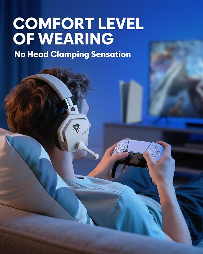 NUBWO Wireless Gaming Headset with Mic for Ps5 Ps4 PC, Zero Interference, 100-Hour Battery All-Day Play, 23ms Sync for Fortnite & Call of Duty/FPS Gamers, Triple Mode All Devices Compatible - White