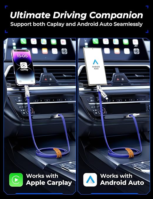 [2025 Upgrade] 4-in-1 USB C Cable 60W 5FT Compatible With Lightning Cable [Fast Charging & Data Transfer] Flat Type C/A to C/L Cord for iPhone/iPad, Multi Charger Wire Combo for All Devices (Blue)