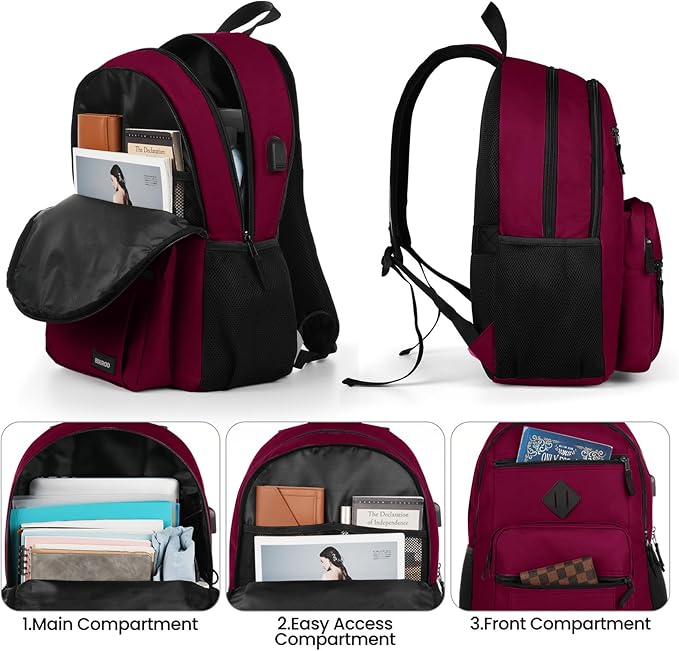 BIKROD Backpack for Girls Women, School Backpack for Teen Boys, Lightweight Casual High School Bookbag, Daily-use Travel Laptop Backpack with USB Charging Port Fits 15.6 Inch Notebook