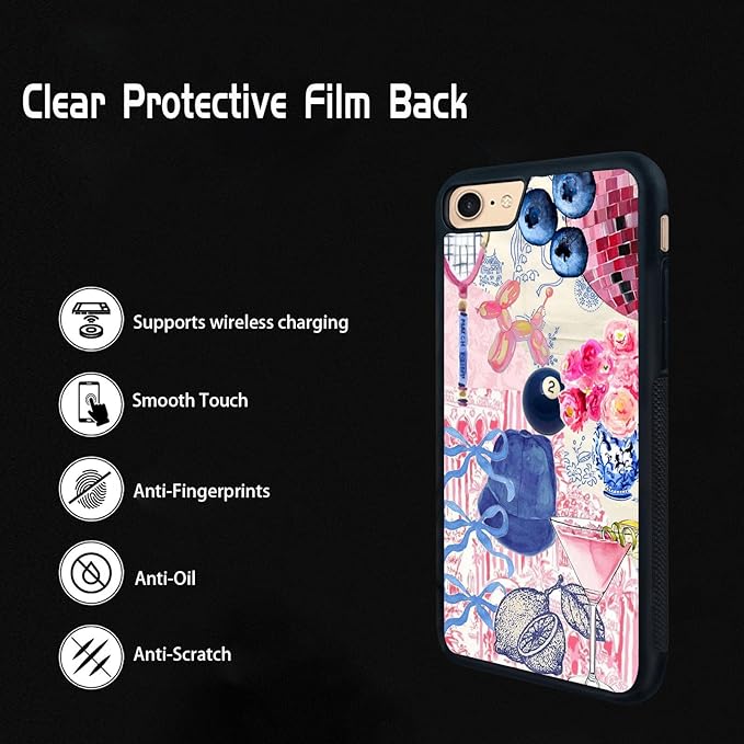 Aesthetic Collage Shockproof Protective Trendy Preppy Phone Case for iPhone 7/8/SE Cute Flower Bow Cover