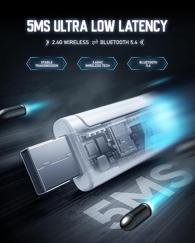 Wireless Gaming Headset, 7.1 Surround Sound, 2.4GHz USB Gaming Headphones with Bluetooth 5.4, 100H Battery, ENC Noise Canceling Mic, RGB Light, Wireless Headset for PC PS5 PS4 Mac Switch (Black-White)