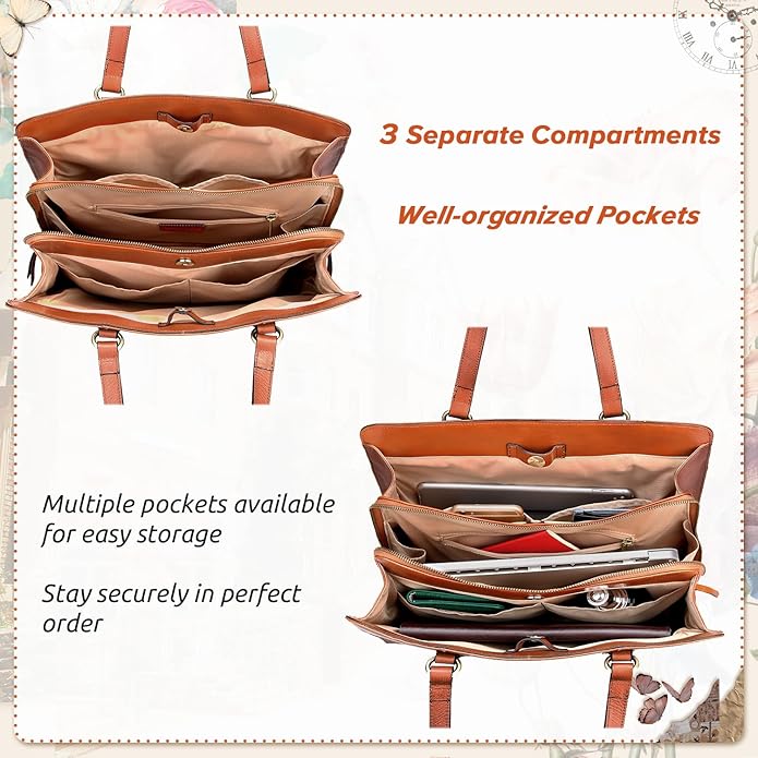 Banuce Full Grain Italian Leather Briefcase for Women Tote Purses and Handbags Shoulder Bag for Business Travel Work Stylish Vintage Brown