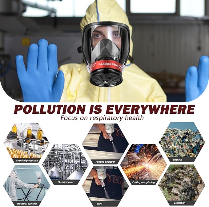 Full Face Gas Respirator Mask - Gas Masks Survival Nuclear and Chemical with Activated Carbon Filters