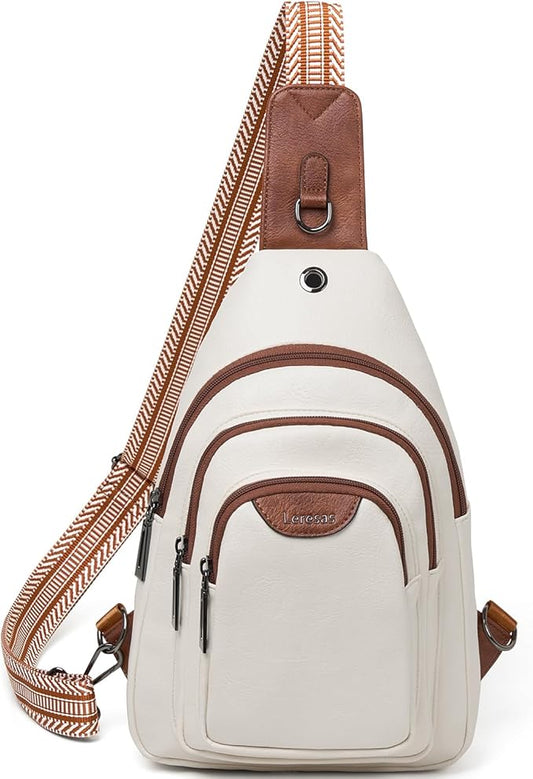 10L Crossbody Sling Bag for Women Men Anti Theft Cross Body Fanny Pack Belt Bag Purse Gifts for Women Faux Leather, Beige Brown