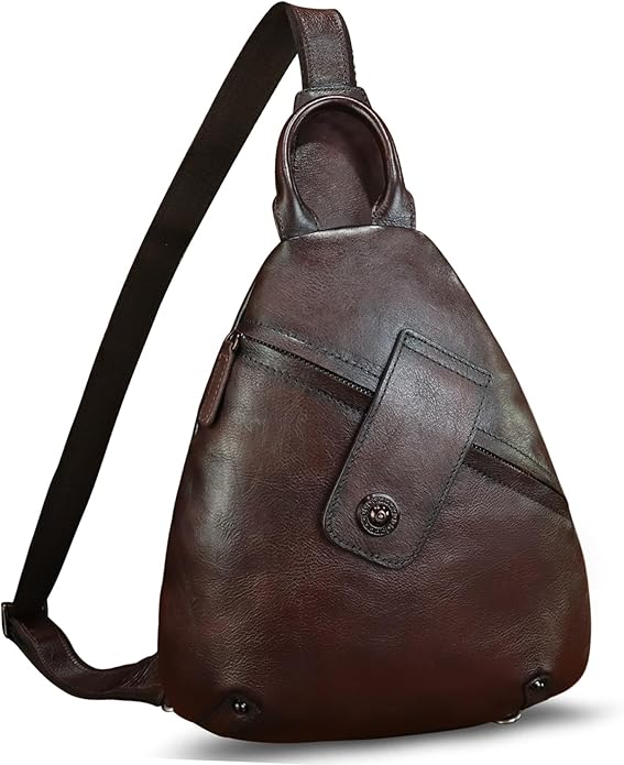 Genuine Leather Sling Bag for Men and Women Classical Real Leather Sling Backpack Purse Crossbody Bag for iPad Pro 11 inch